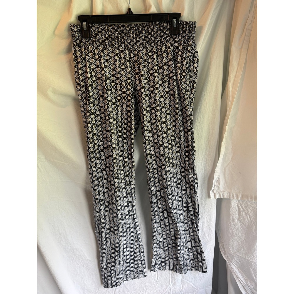 Roxy Womens Navy Blue White Geometric Star Print Smocked Waist Pants Size Medium